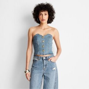 NWT. Women’s Button-Front Denim Corset - Future Collective w/Jenee Naylor Blue S
